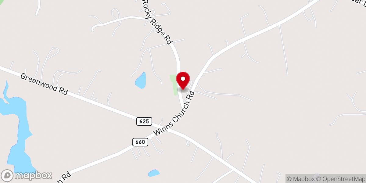 Map showing location of Winns Baptist Church
