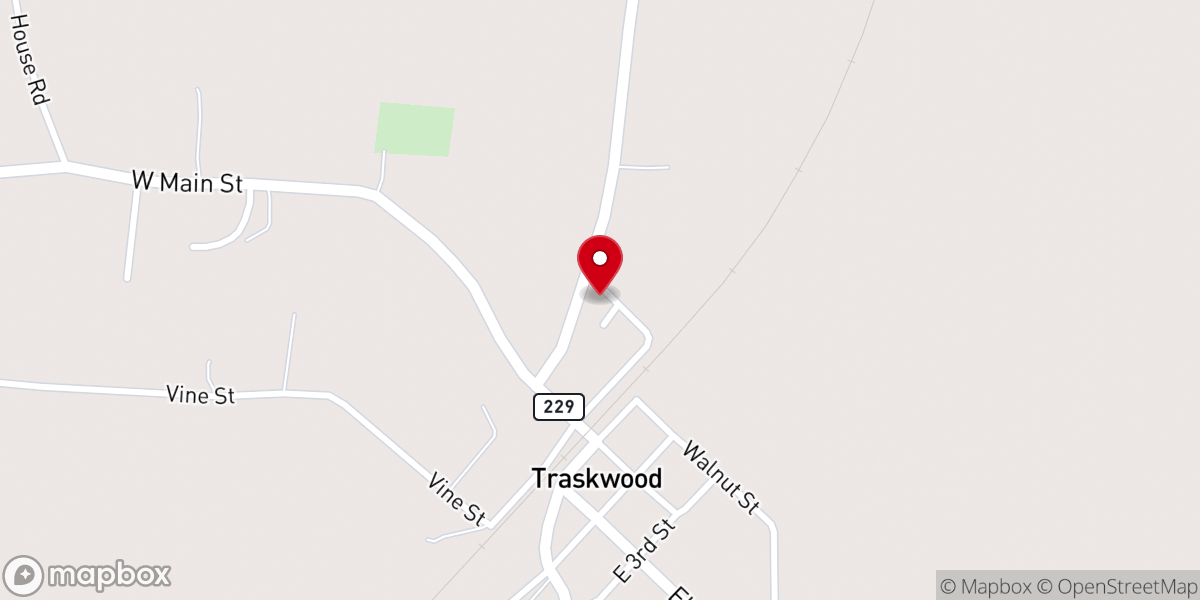 Map showing location of Traskwood Assembly of God