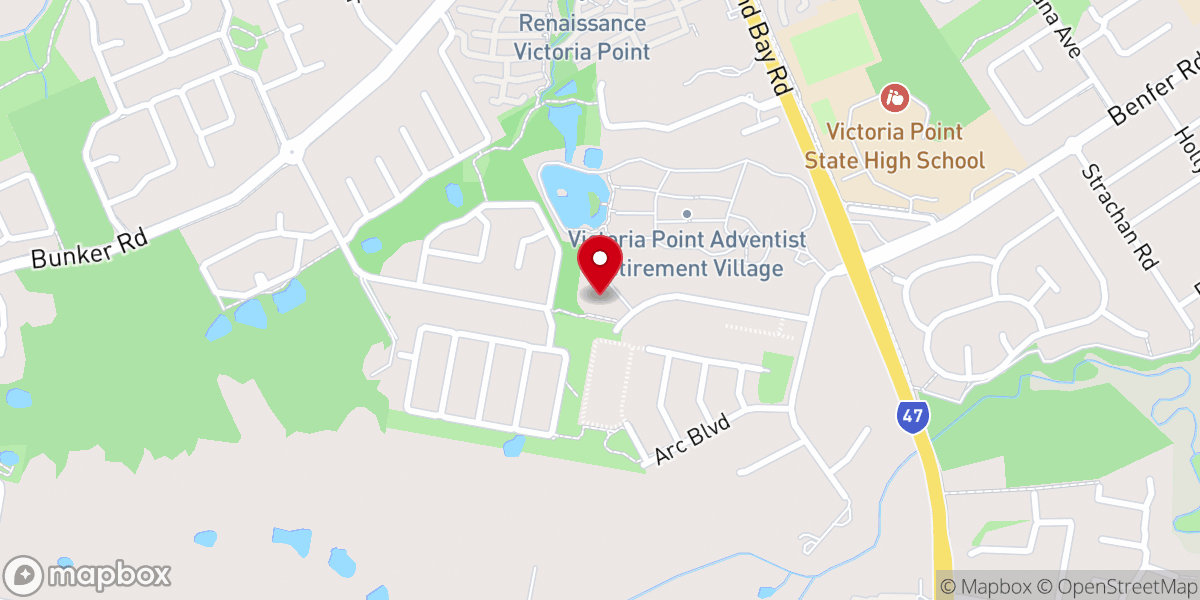 Map showing location of Victoria Point Baptist Church