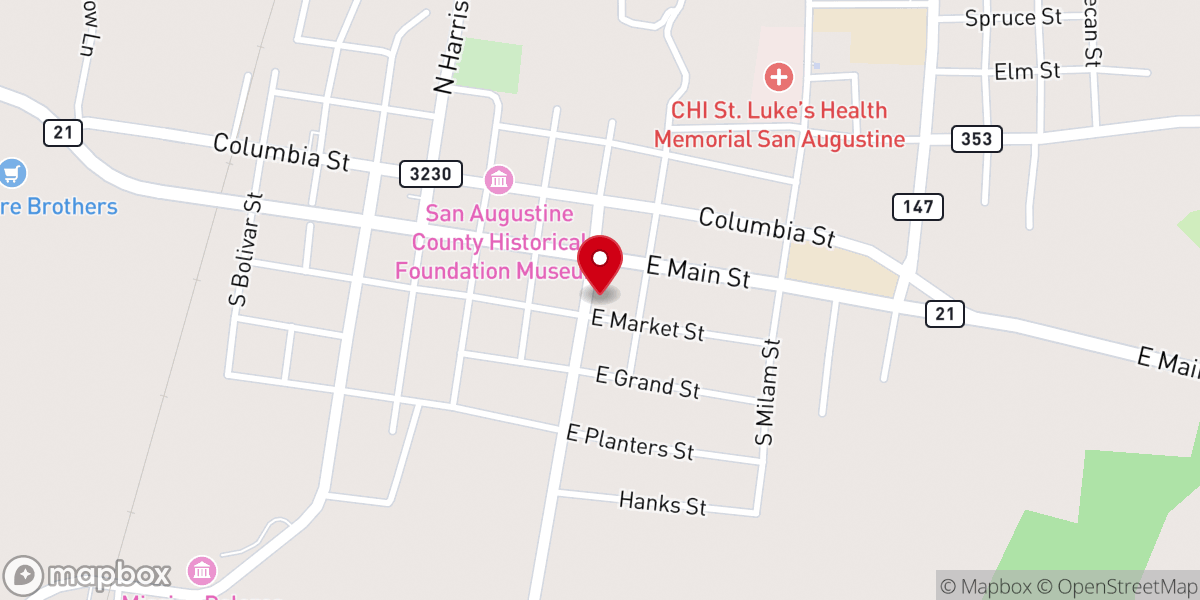 Map showing location of San Augustine Methodist Church