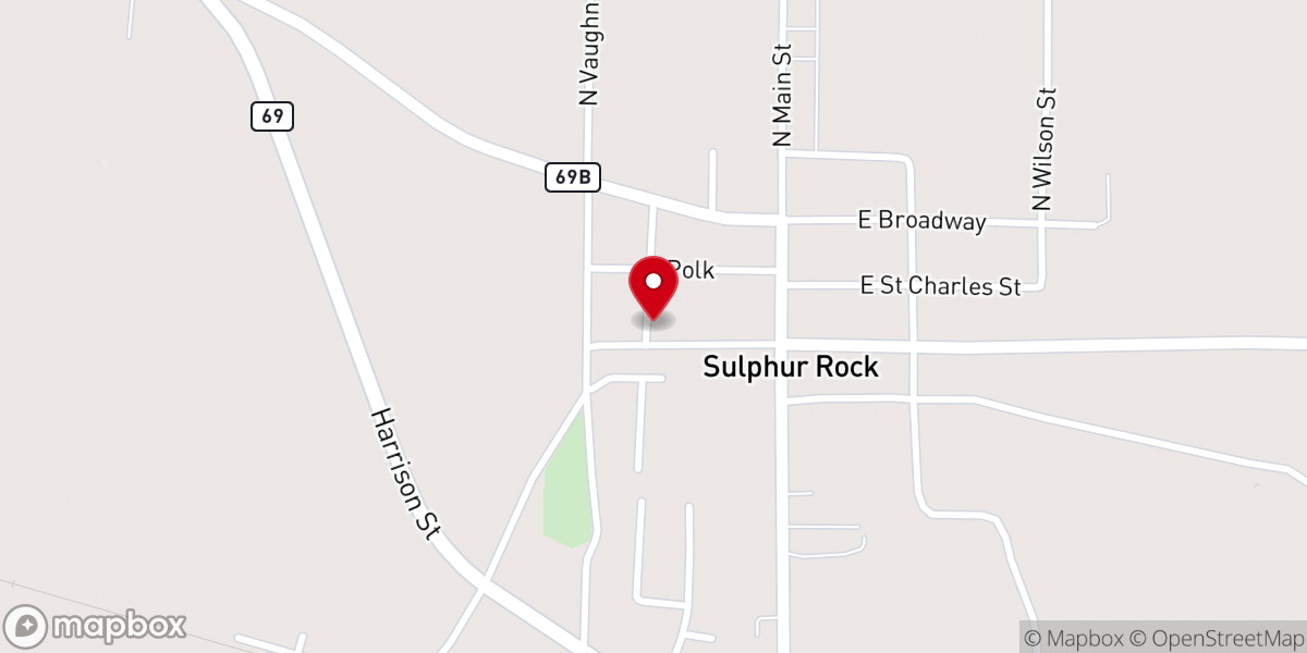 Map showing location of First Pentecostal Church of Sulphur Rock