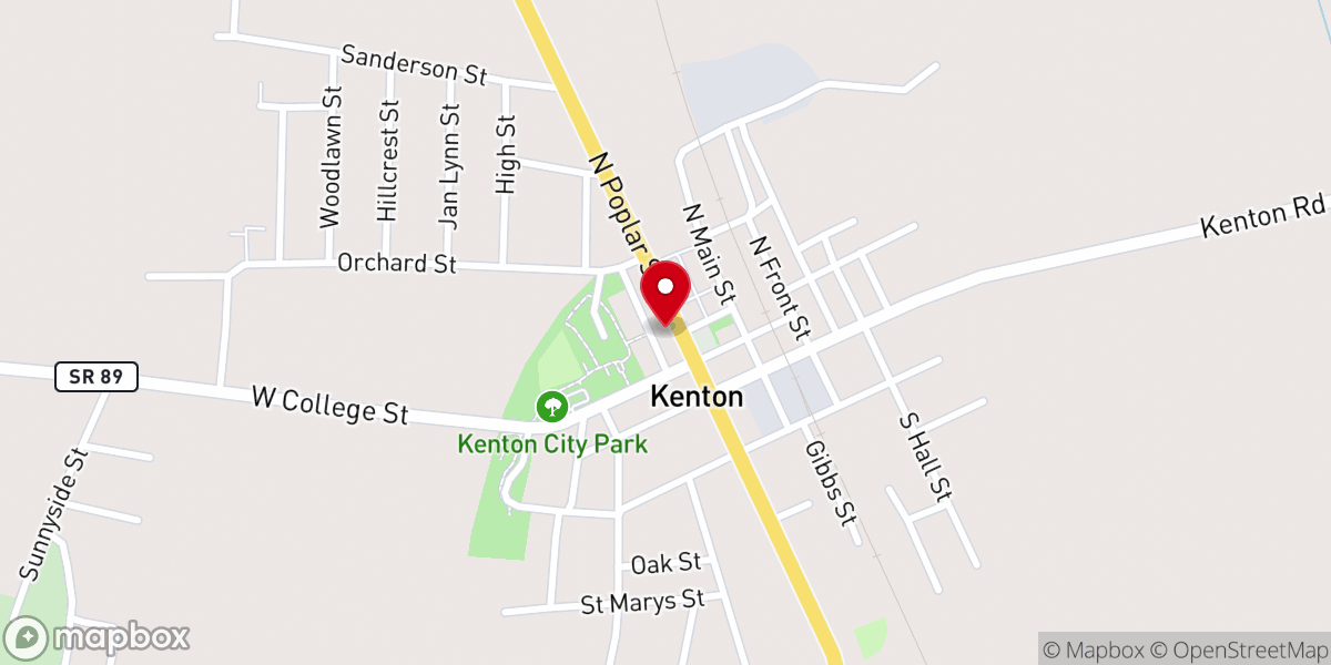 Map showing location of Kenton City Hall
