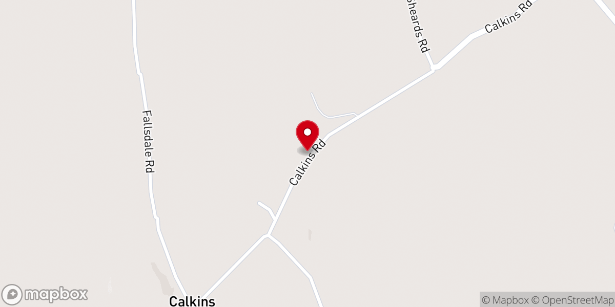Map showing location of Calkins Baptist Church