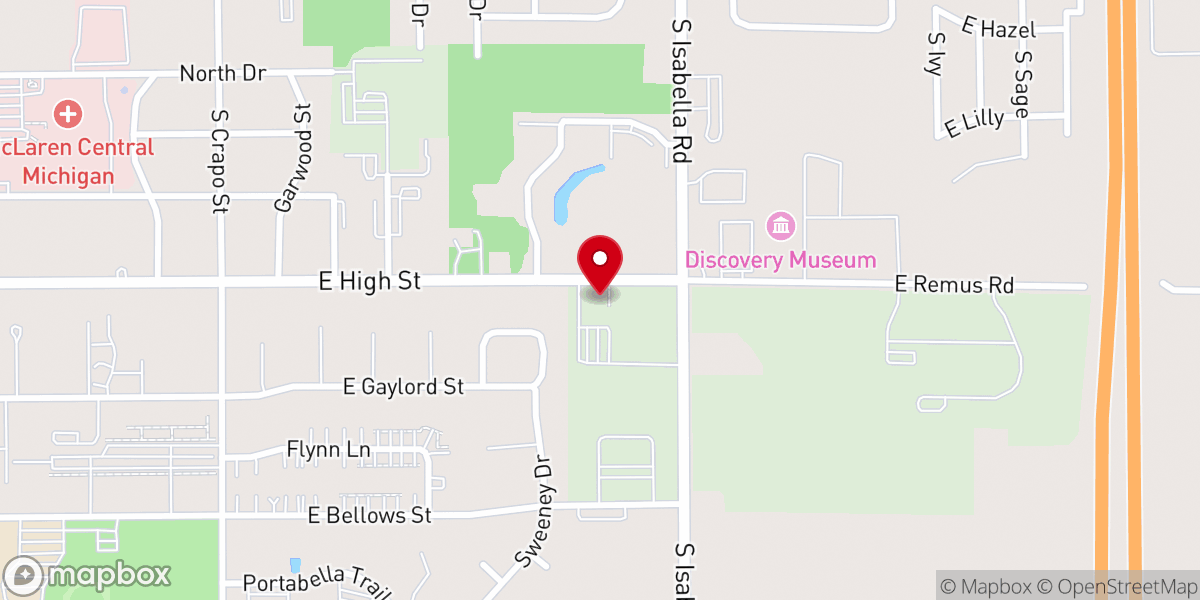 Map showing location of First Baptist Church, Mount Pleasant, Michigan