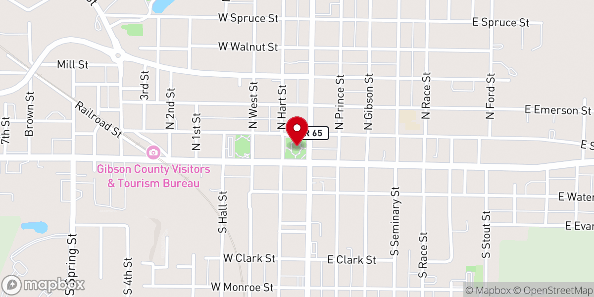 Map showing location of Gibson County Courthouse