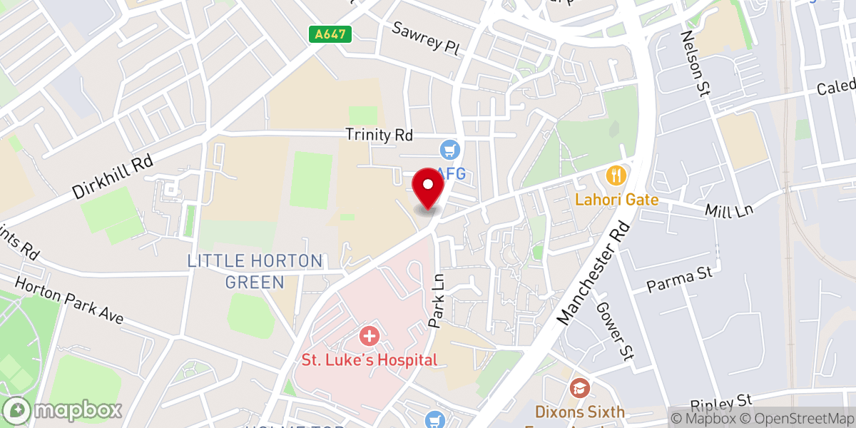 Map showing location of Serbian Orthodox Church of Holy Trinity, Bradford, UK
