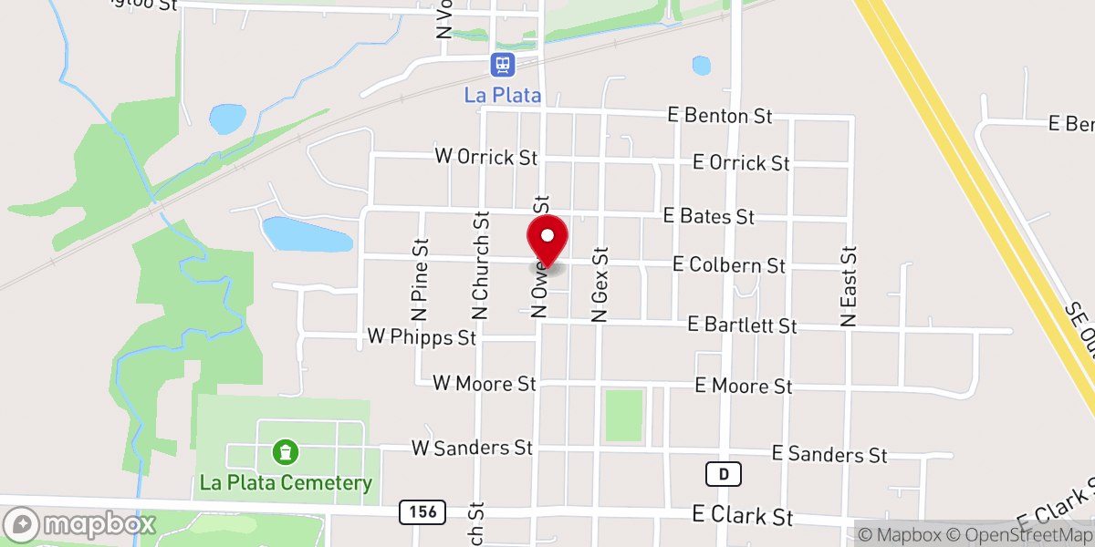 Map showing location of La Plata First Baptist Church