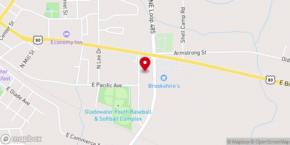 Map showing location of Gladewater Bible Church