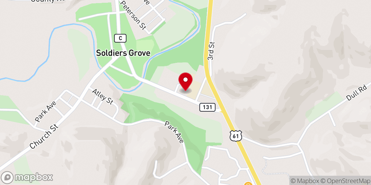 Map showing location of Back Roads Church Soldiers Grove