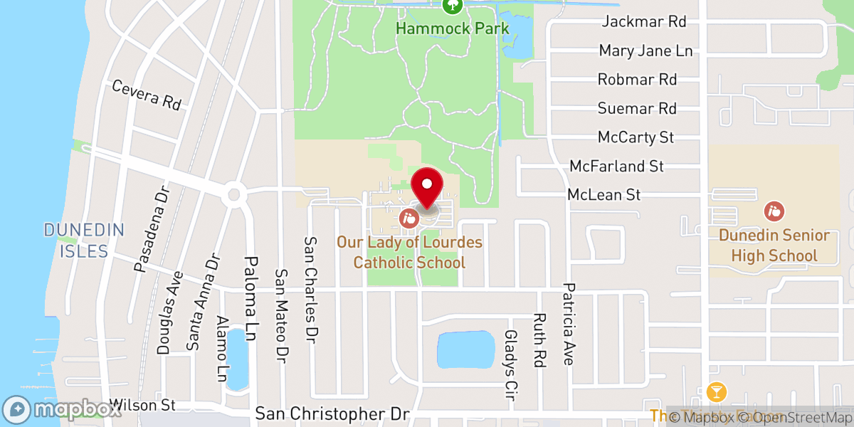 Map showing location of Our Lady of Lourdes Catholic Church
