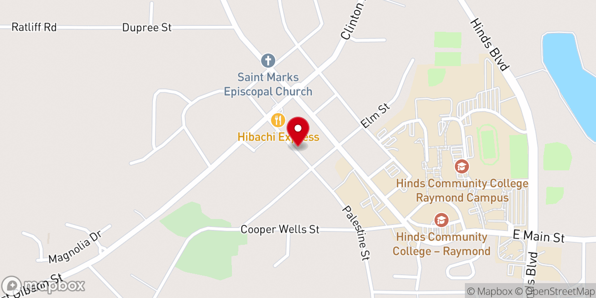 Map showing location of First Baptist Church of Raymond