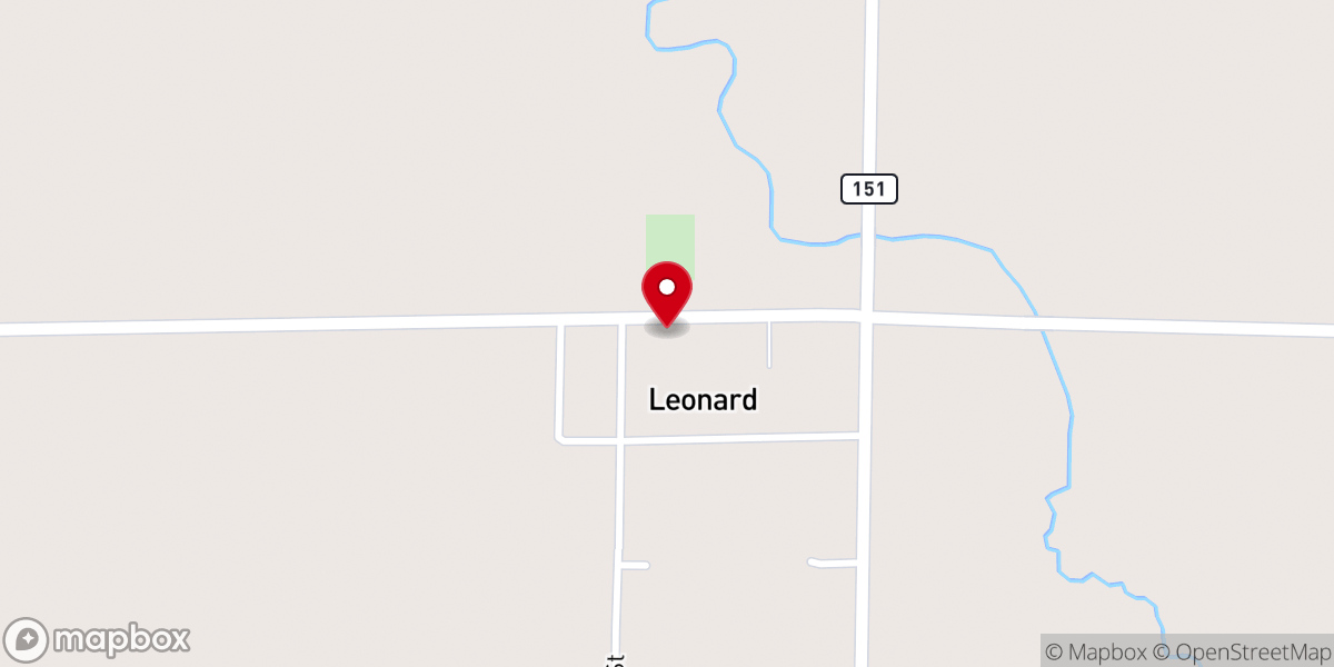 Map showing location of Leonard Christian Church