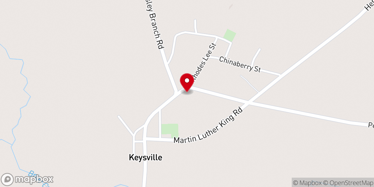 Map showing location of Keysville City Hall