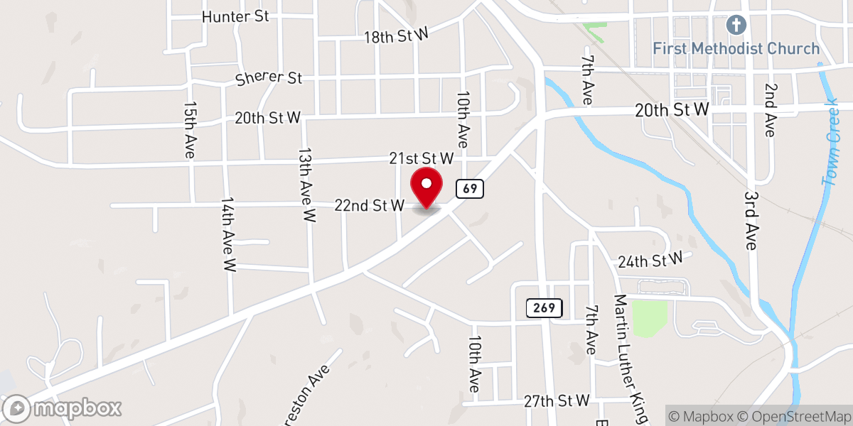 Map showing location of Westside Baptist Church