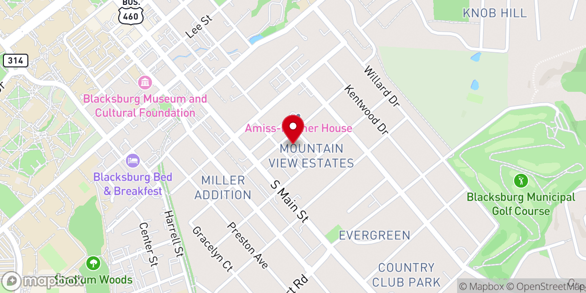 Map showing location of Blacksburg Presbyterian Church