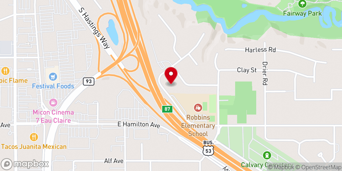 Map showing location of Harvestime Church - Eau Claire