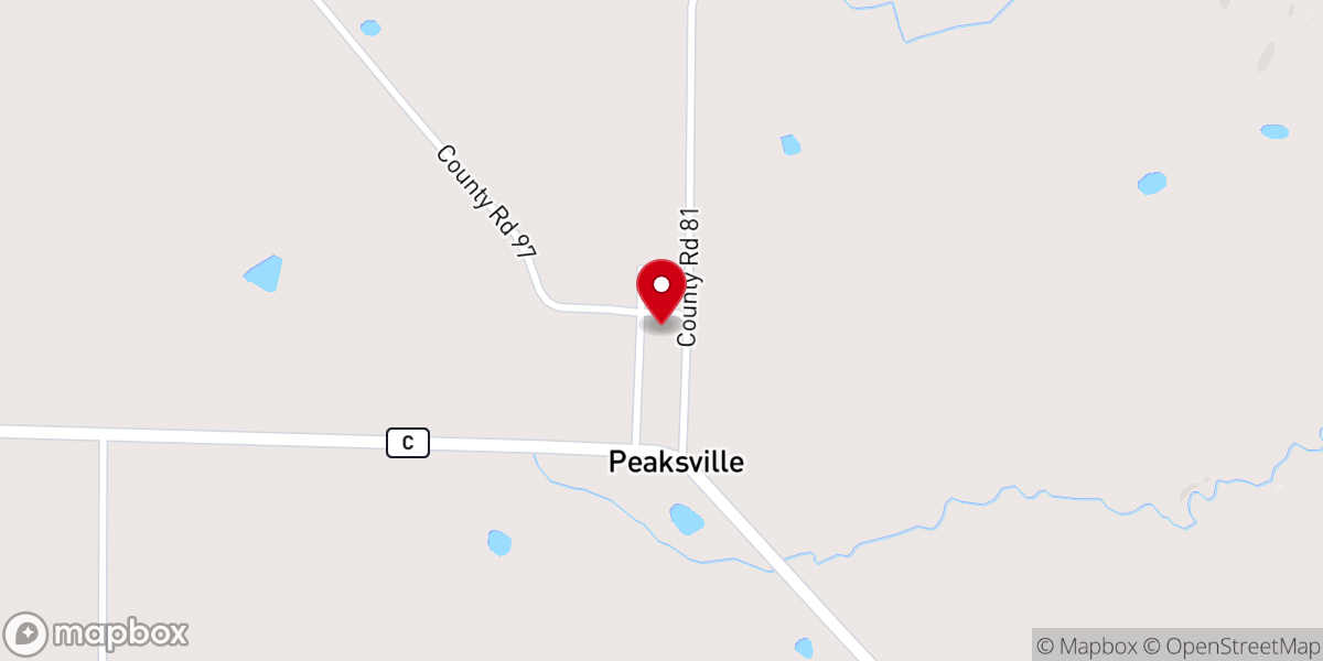 Map showing location of Peaksville Christian Church