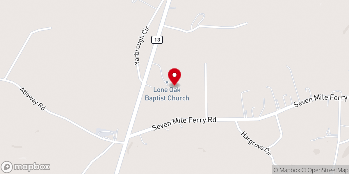 Map showing location of Lone Oak Baptist Church