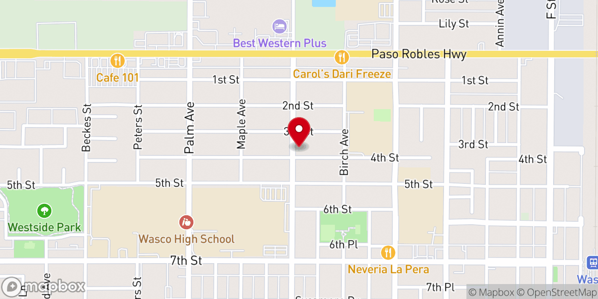 Map showing location of Iglesia Del Nazareno Wasco