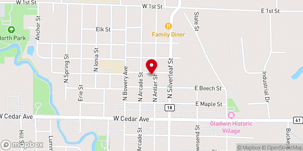 Map showing location of Grace Baptist Church in Gladwin Michigan
