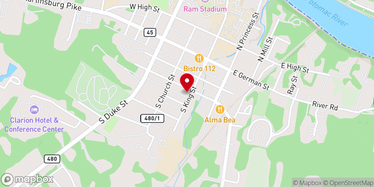 Map showing location of Shepherdstown Presbyterian Church