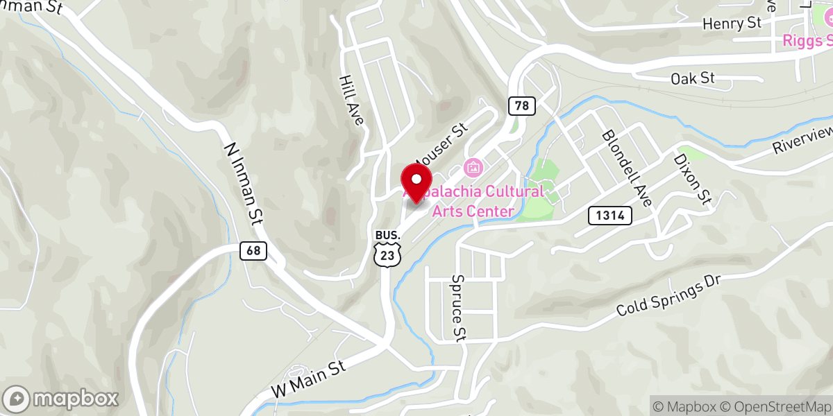 Map showing location of Appalachia United Methodist Church