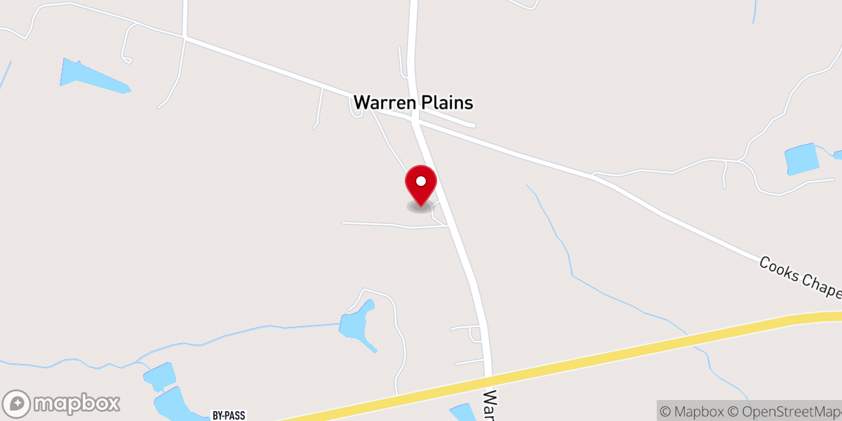 Map showing location of Warren Plains Baptist Church