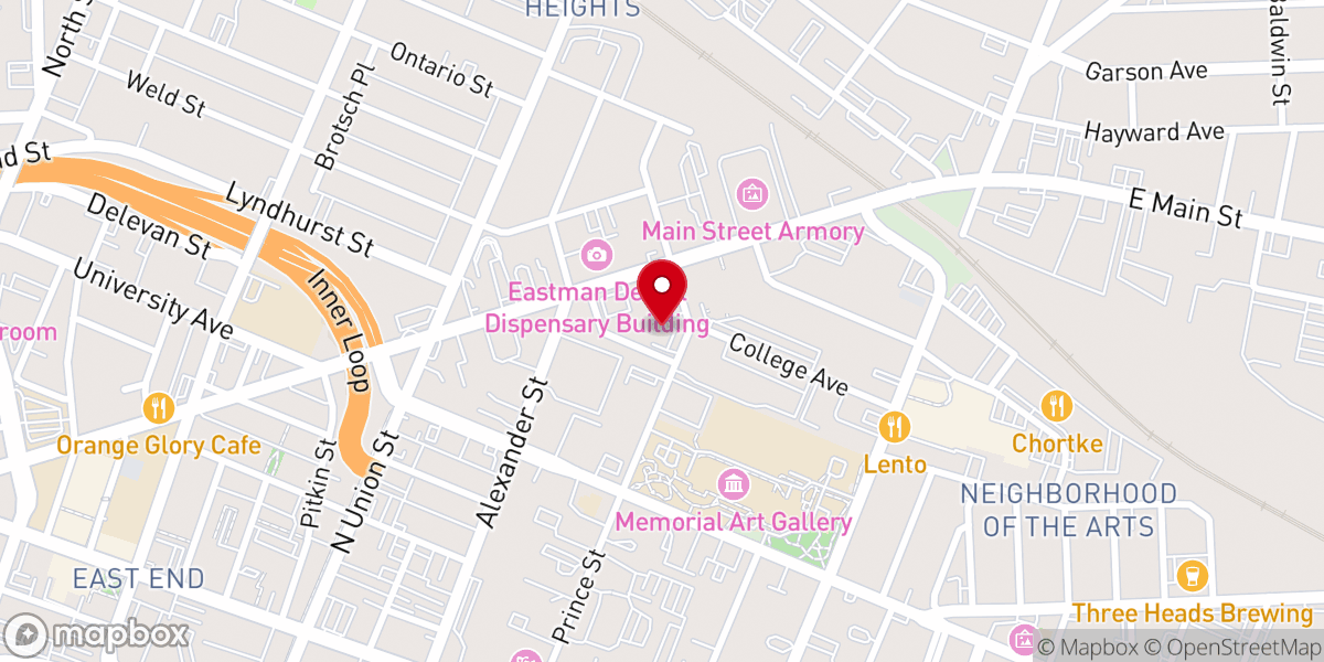 Map showing location of Unity Church of Greater Rochester
