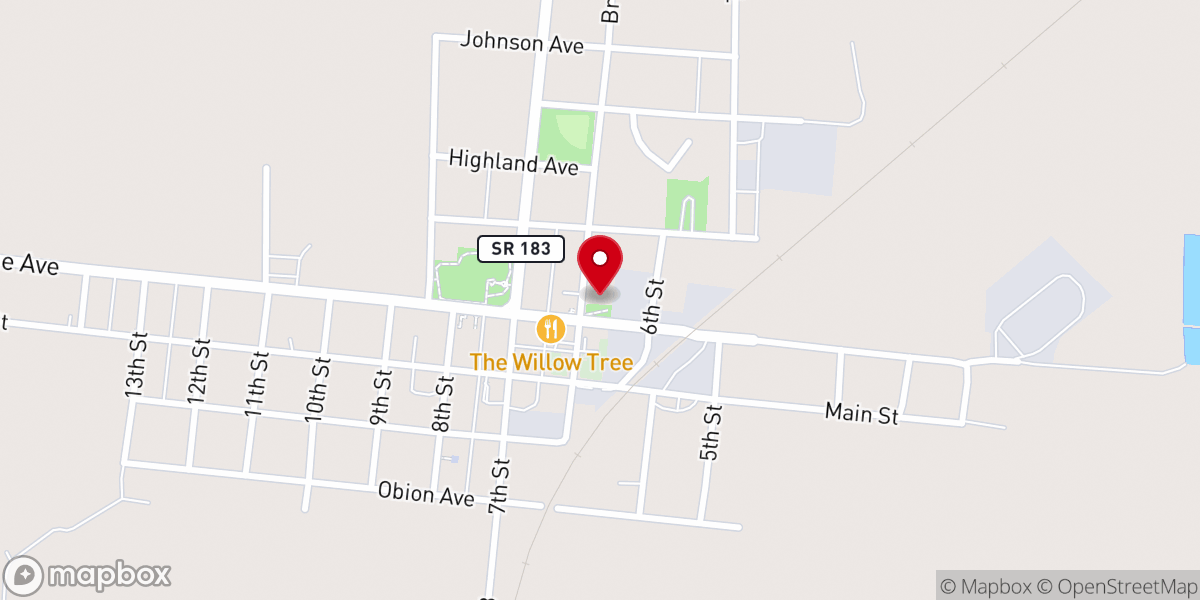 Map showing location of Obion Community Center