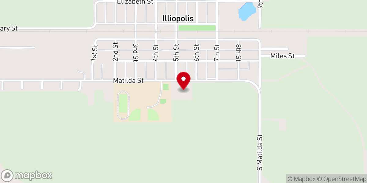 Map showing location of Illiopolis Methodist Church Community Food Pantry - Food Distribution Center