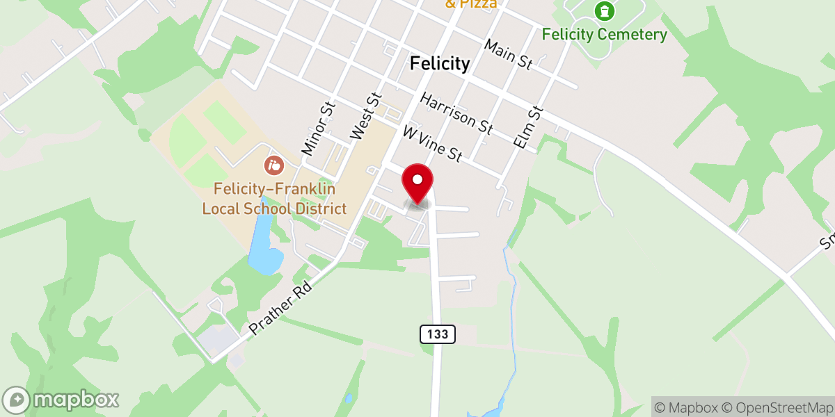 Map showing location of Felicity Christian Church