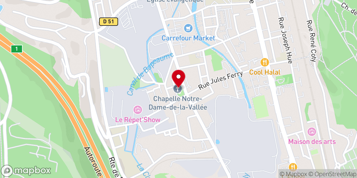 Map showing location of Chapelle catholique Notre-Dame-de-la-Vallée à Déville-lès-Rouen