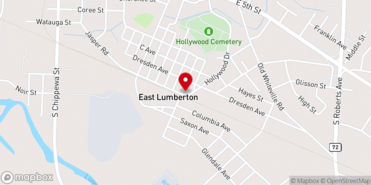 Map showing location of East Lumberton Freewill Baptst