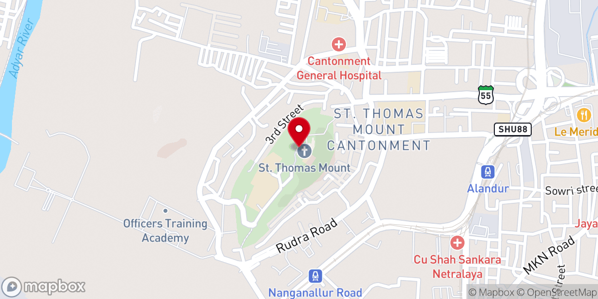 Map showing location of St. Thomas Mount National Shrine Basilica
