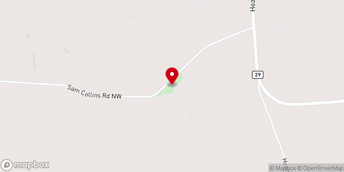 Map showing location of Rocky Branch Baptist Church