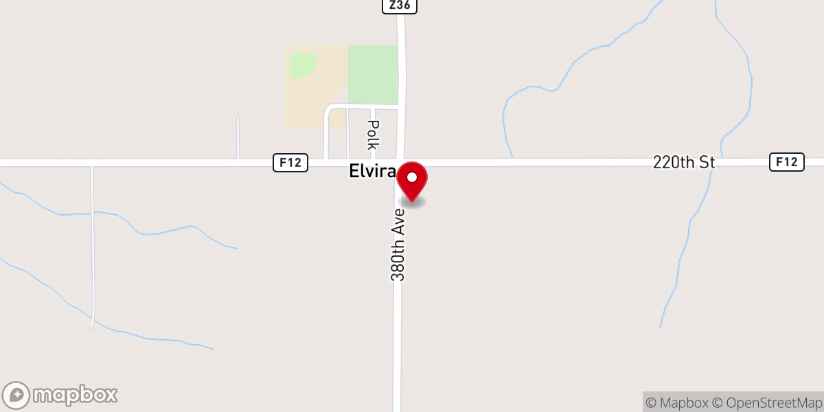 Map showing location of Elvira Zion Lutheran Church