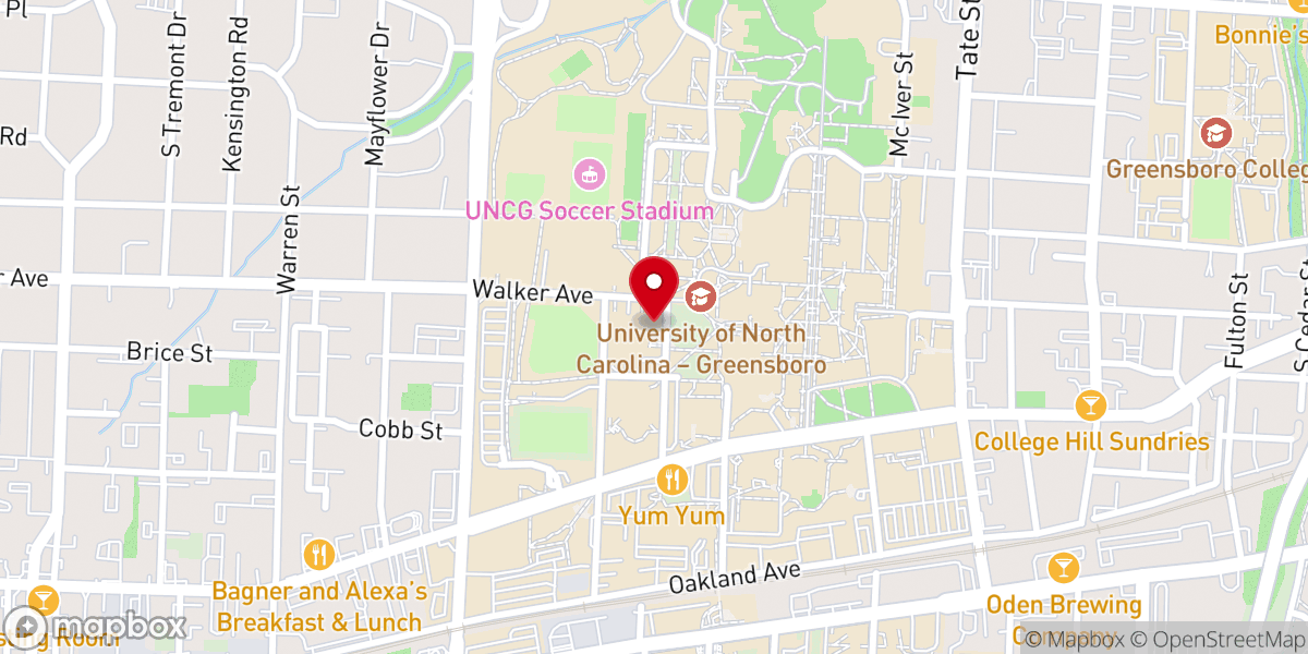 Map showing location of UNCG Catholic Campus Ministry