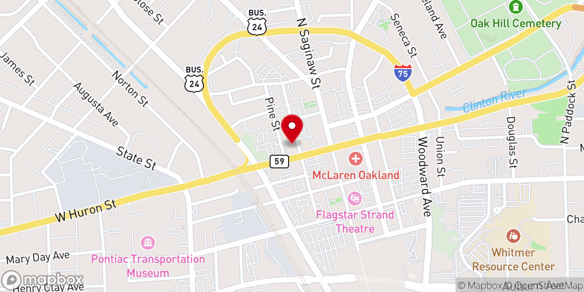 Map showing location of First Presbyterian Church Pontiac