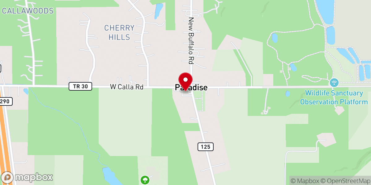 Map showing location of Paradise Church