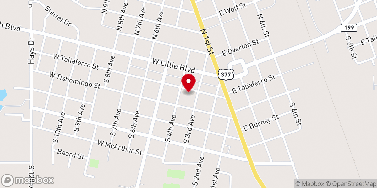Map showing location of First Methodist Church of Madill