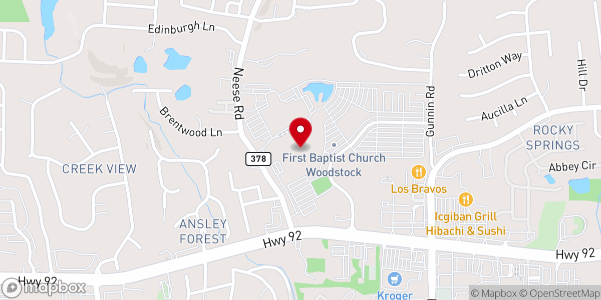 Map showing location of First Baptist Church Woodstock