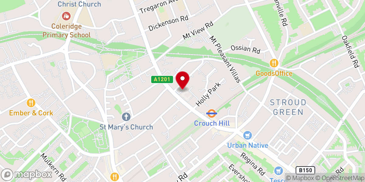 Map showing location of Holly Park Methodist Church