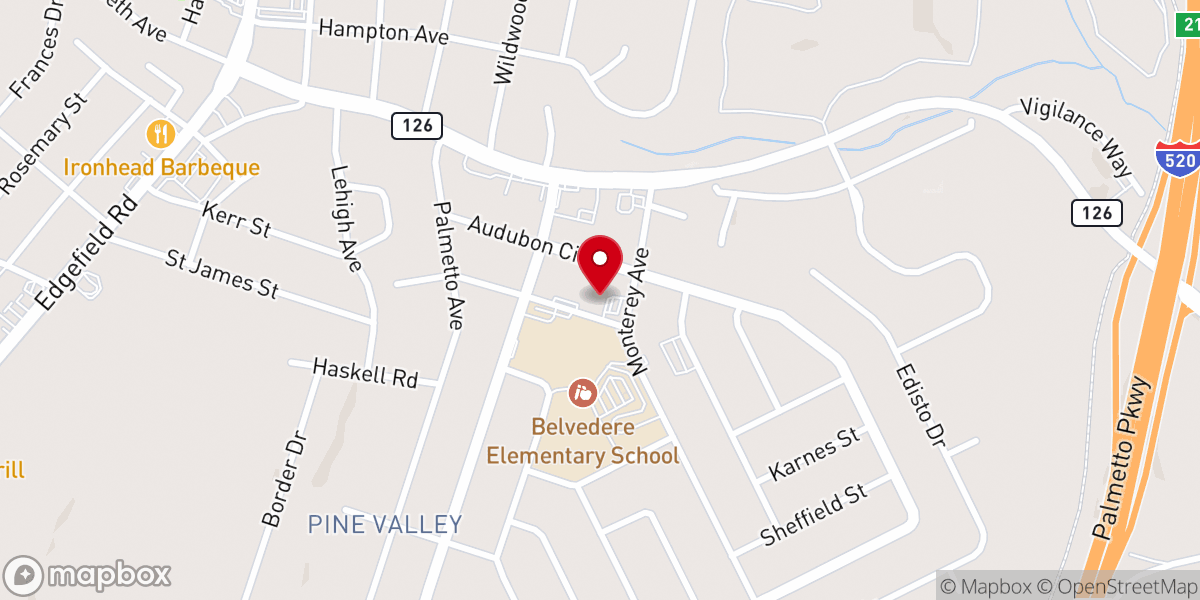 Map showing location of Belvedere United Methodist Church