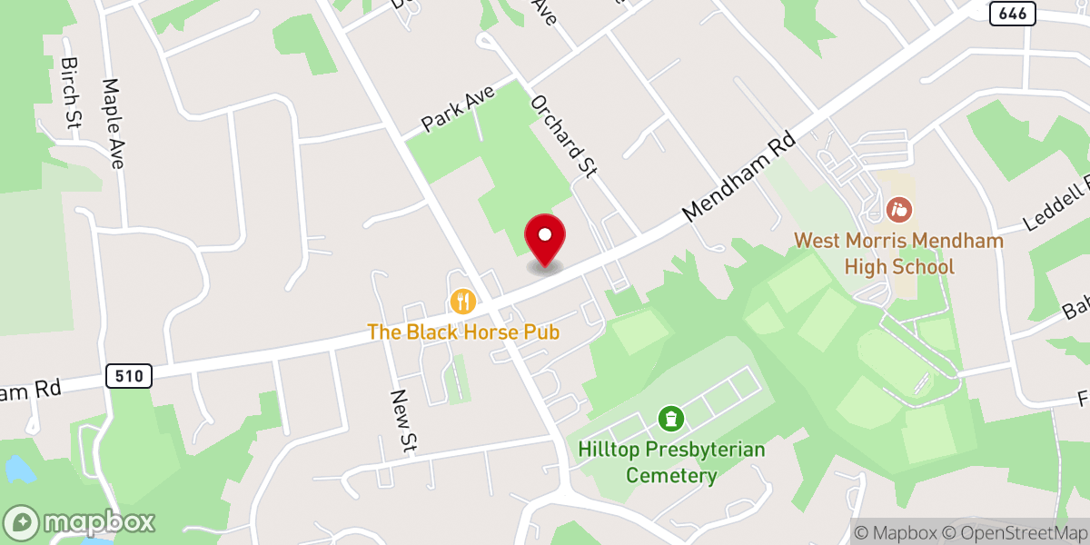 Map showing location of Mendham United Methodist Church --"Where Everyone is Family!" Sunday Service 9:30-10:30am