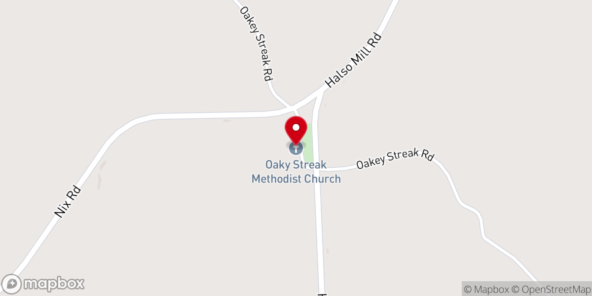 Map showing location of Oaky Streak Methodist Church