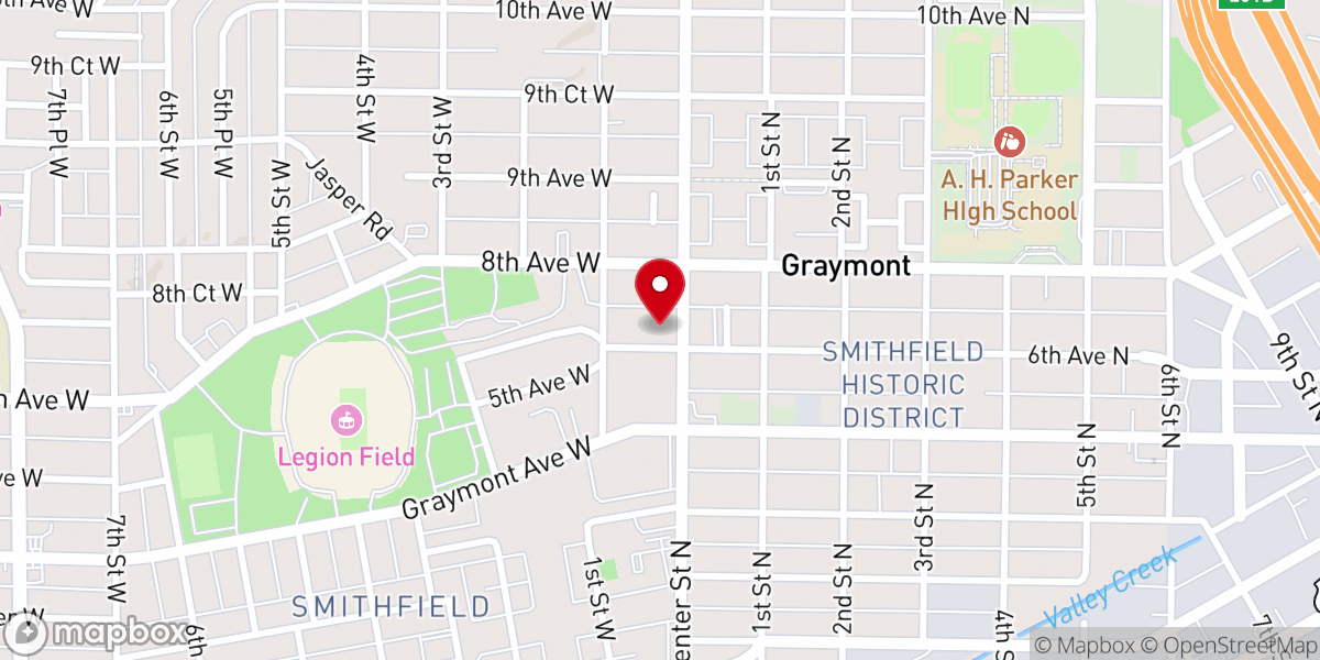 Map showing location of Tabernacle Baptist Church