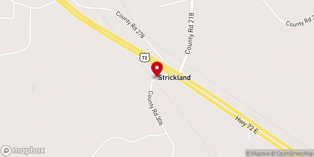 Map showing location of Strickland Baptist Church