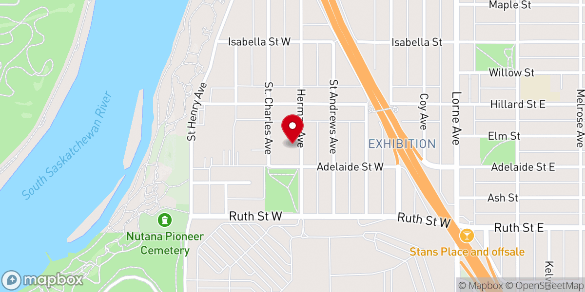 Map showing location of Saskatoon Baptist Church