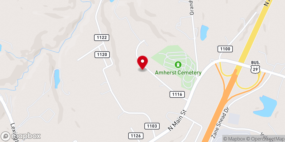 Map showing location of Blue Ridge Baptist Church