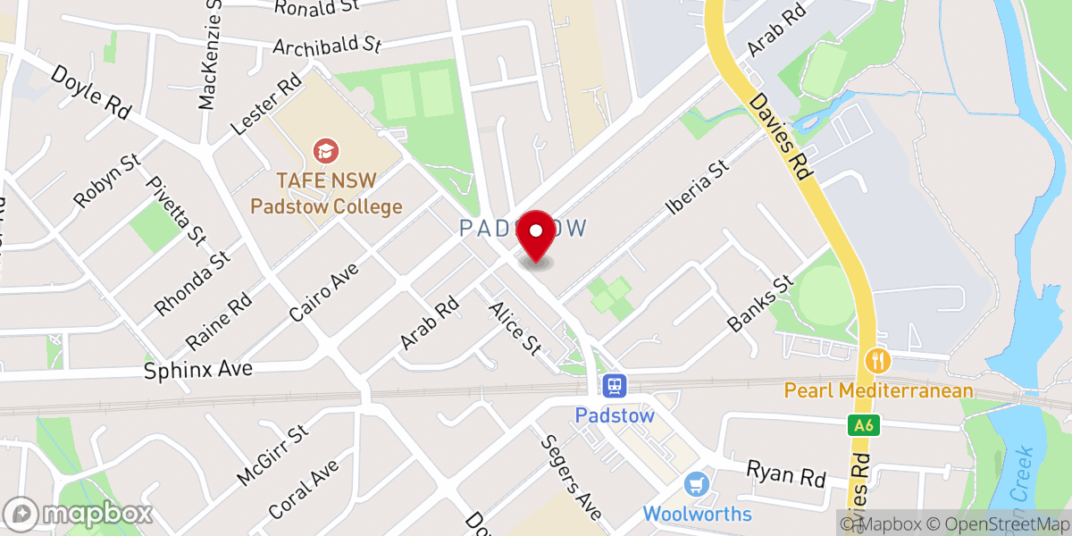 Map showing location of Padstow Baptist Community Church